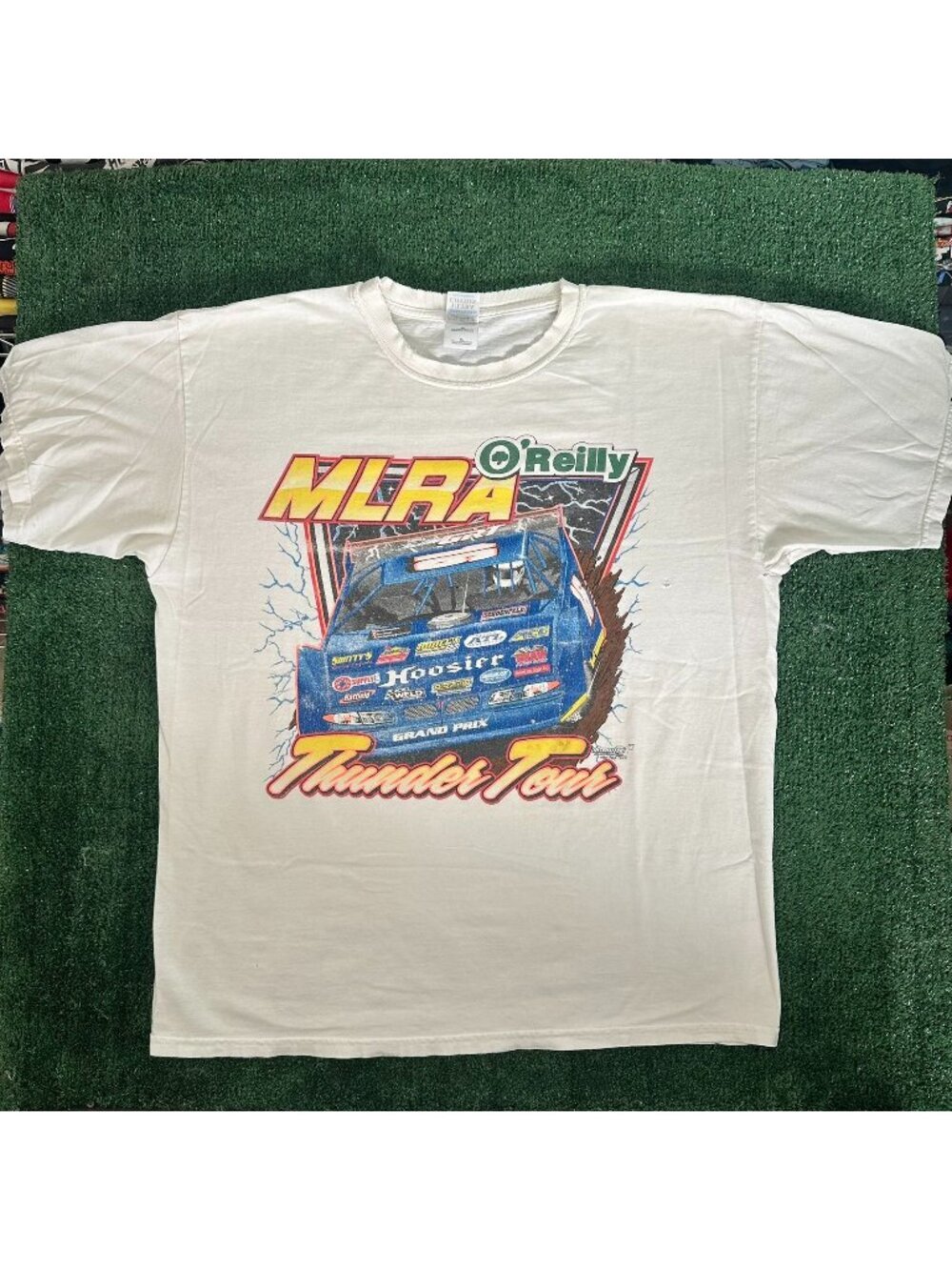 Vintage Y2K MLRA Thunder Tour Dirt Track Racing T-Shirt White XL Distressed